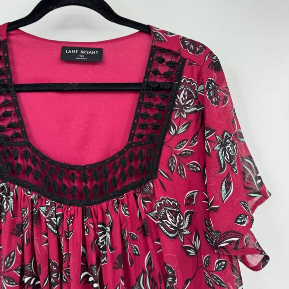 Lane Bryant Boho Chiffon Blouse Womens Plus Size 10/12 Square Neck Short Sleeves - Picture 3 of 11
